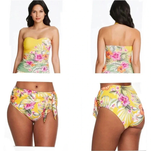 Bleu Rod Beattie Paradiso Bandeau Tankini High-Waist Draped Side-Tie Bottom - Picture 1 of 14